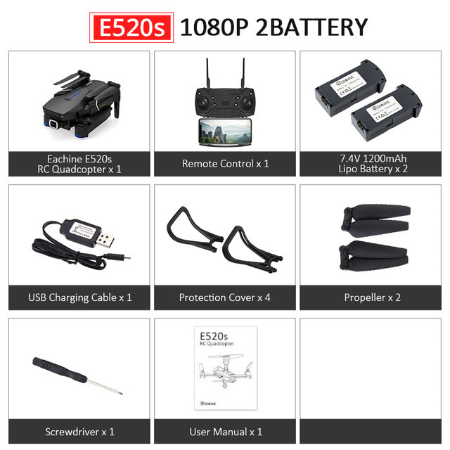 Eachine E520S E520 GPS FOLLOW ME WIFI FPV Quadcopter With 4K/1080P HD Wide Angle Camera Foldable Altitude Hold Durable RC Drone - Tophatter Daily Deals