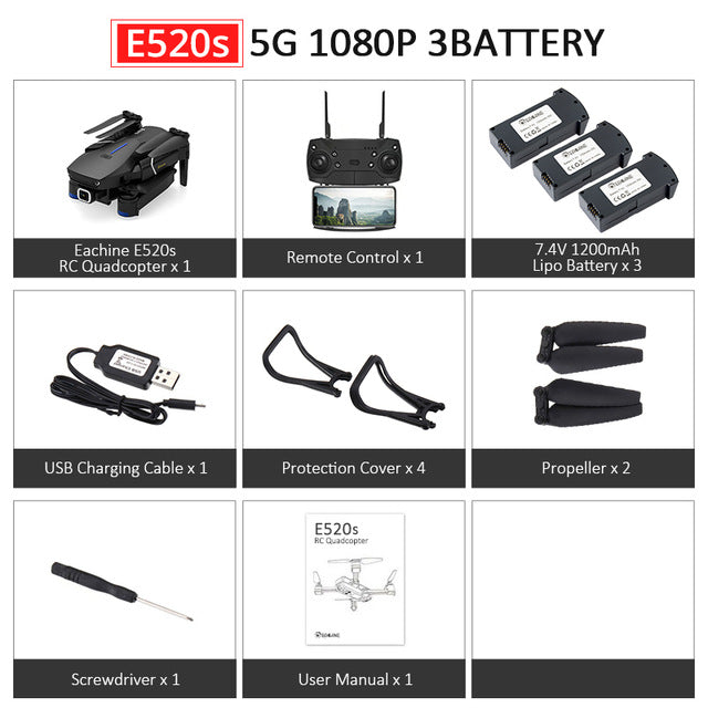 Eachine E520S E520 GPS FOLLOW ME WIFI FPV Quadcopter With 4K/1080P HD Wide Angle Camera Foldable Altitude Hold Durable RC Drone E520S 5G 1080P 3B - Tophatter Daily Deals