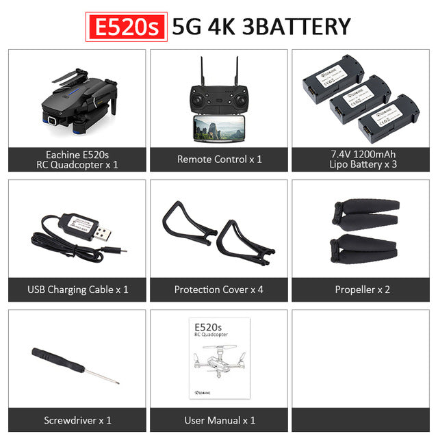 Eachine E520S E520 GPS FOLLOW ME WIFI FPV Quadcopter With 4K/1080P HD Wide Angle Camera Foldable Altitude Hold Durable RC Drone - Tophatter Daily Deals