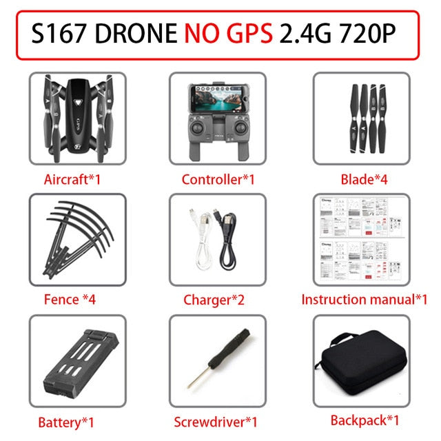 S167 GPS Drone With Camera 5G RC Quadcopter Drones HD 4K WIFI FPV Foldable Off-Point Flying Photos Video Dron Helicopter Toy NO GPS 2.4g 720P - Tophatter Daily Deals