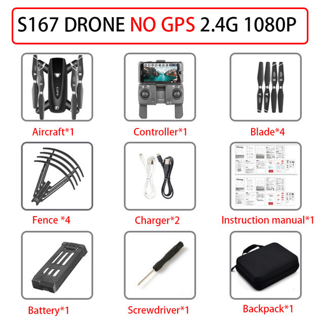 S167 GPS Drone With Camera 5G RC Quadcopter Drones HD 4K WIFI FPV Foldable Off-Point Flying Photos Video Dron Helicopter Toy NO GPS 2.4g 1080P - Tophatter Daily Deals