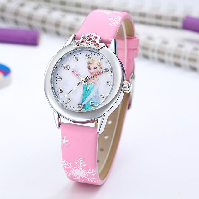 Elsa Watch Girls Elsa Princess Kids Watches Leather Strap Cute Children's Cartoon Wristwatches Gifts for Kids Girl pink - Tophatter Daily Deals
