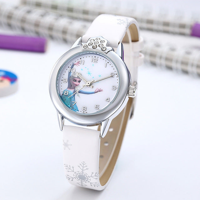 Elsa Watch Girls Elsa Princess Kids Watches Leather Strap Cute Children's Cartoon Wristwatches Gifts for Kids Girl white - Tophatter Daily Deals