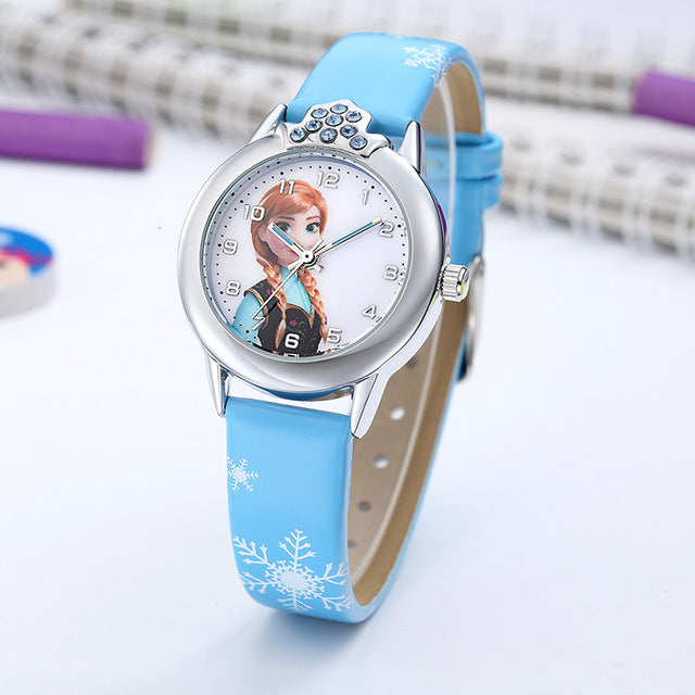 Elsa Watch Girls Elsa Princess Kids Watches Leather Strap Cute Children's Cartoon Wristwatches Gifts for Kids Girl blue - Tophatter Daily Deals