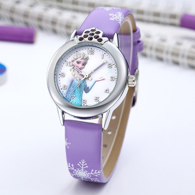 Elsa Watch Girls Elsa Princess Kids Watches Leather Strap Cute Children's Cartoon Wristwatches Gifts for Kids Girl purple - Tophatter Daily Deals