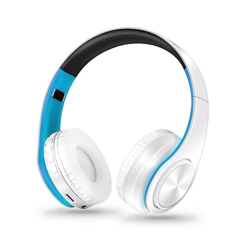 headphones Bluetooth Headset earphone Wireless Headphones Stereo Foldable Sport Earphone Microphone headset Handfree MP3 player White Blue - Tophatter Daily Deals