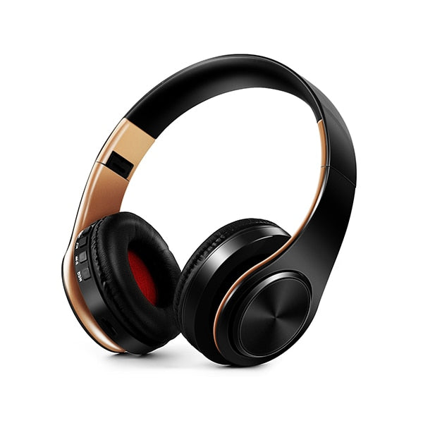 headphones Bluetooth Headset earphone Wireless Headphones Stereo Foldable Sport Earphone Microphone headset Handfree MP3 player Black Gold - Tophatter Daily Deals
