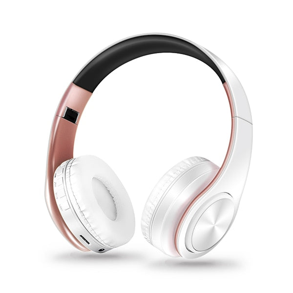 headphones Bluetooth Headset earphone Wireless Headphones Stereo Foldable Sport Earphone Microphone headset Handfree MP3 player White Rose Gold - Tophatter Daily Deals