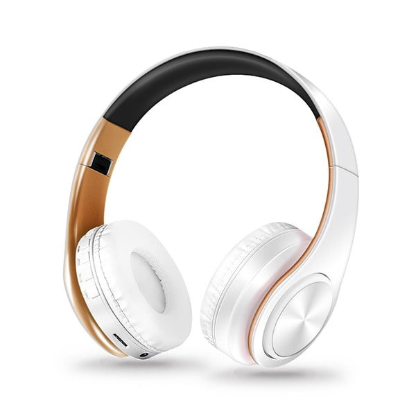 headphones Bluetooth Headset earphone Wireless Headphones Stereo Foldable Sport Earphone Microphone headset Handfree MP3 player White Gold - Tophatter Daily Deals