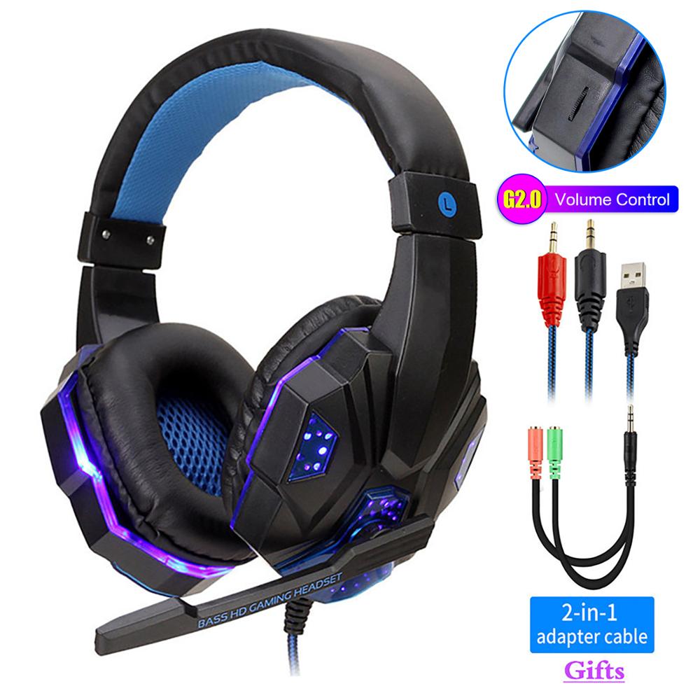 Professional Led Light Gaming Headphones for Computer PS4 Adjustable Bass Stereo PC Gamer Over Ear Wired Headset With Mic Gifts - Tophatter Daily Deals