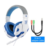 Professional Led Light Gaming Headphones for Computer PS4 Adjustable Bass Stereo PC Gamer Over Ear Wired Headset With Mic Gifts White Blue No Light - Tophatter Daily Deals