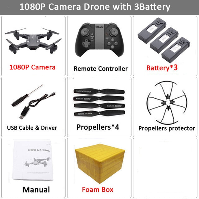 Visuo XS816 RC Drone with 50 Times Zoom WiFi FPV 4K Dual Camera Optical Flow Quadcopter Foldable Selfie Dron VS SG106 M70 Set3 1080P 3BAT FB - Tophatter Daily Deals