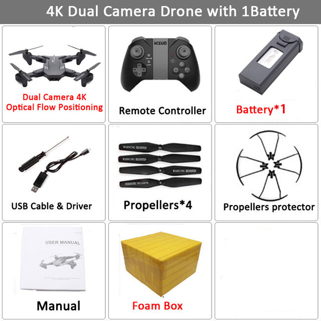 Visuo XS816 RC Drone with 50 Times Zoom WiFi FPV 4K Dual Camera Optical Flow Quadcopter Foldable Selfie Dron VS SG106 M70 Set10 4K 1BAT FB - Tophatter Daily Deals