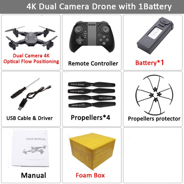 Visuo XS816 RC Drone with 50 Times Zoom WiFi FPV 4K Dual Camera Optical Flow Quadcopter Foldable Selfie Dron VS SG106 M70 Set10 4K 1BAT FB - Tophatter Daily Deals