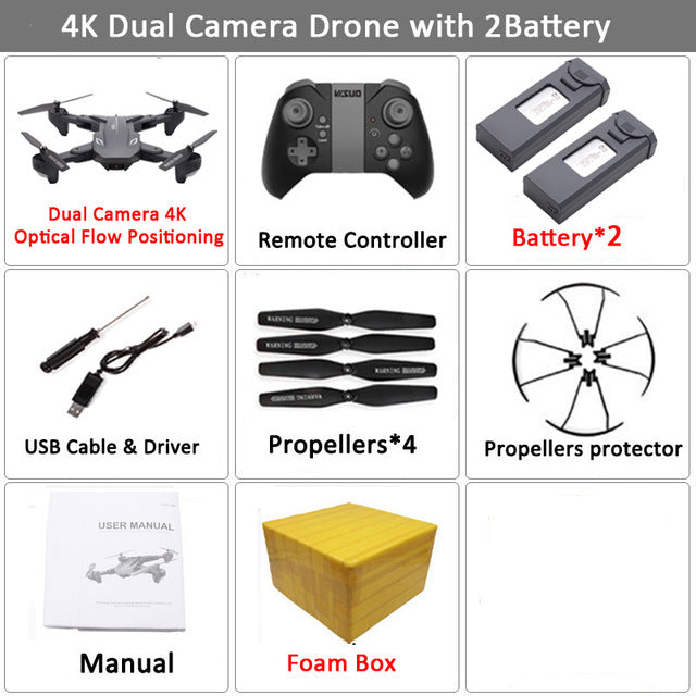 Visuo XS816 RC Drone with 50 Times Zoom WiFi FPV 4K Dual Camera Optical Flow Quadcopter Foldable Selfie Dron VS SG106 M70 Set11 4K 2BAT FB - Tophatter Daily Deals