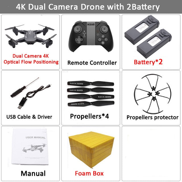 Visuo XS816 RC Drone with 50 Times Zoom WiFi FPV 4K Dual Camera Optical Flow Quadcopter Foldable Selfie Dron VS SG106 M70 Set11 4K 2BAT FB - Tophatter Daily Deals