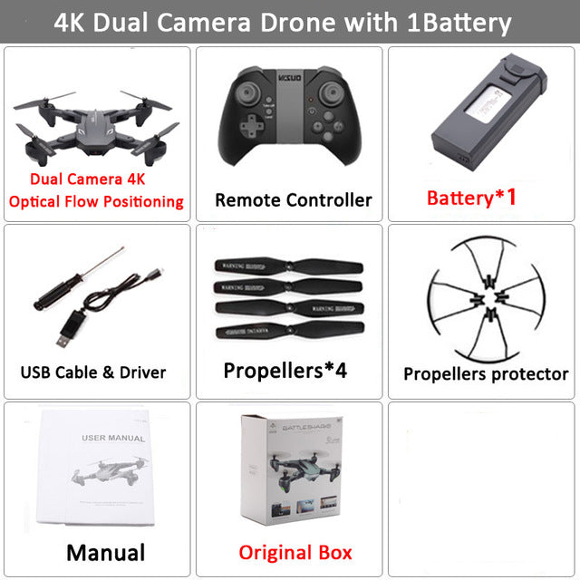 Visuo XS816 RC Drone with 50 Times Zoom WiFi FPV 4K Dual Camera Optical Flow Quadcopter Foldable Selfie Dron VS SG106 M70 Set13 4K 1BAT BX - Tophatter Daily Deals