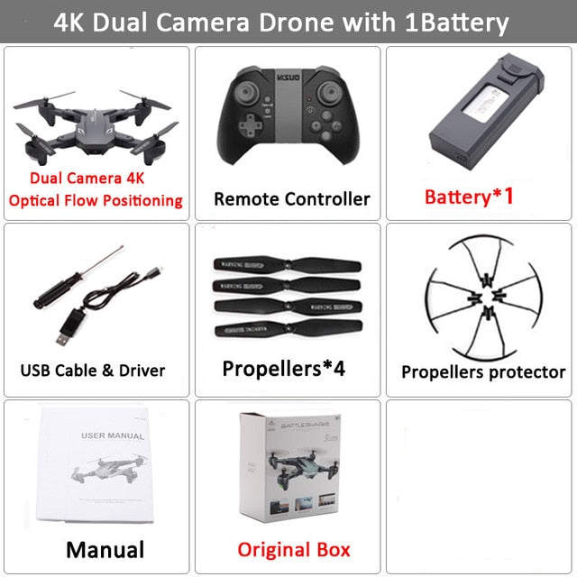 Visuo XS816 RC Drone with 50 Times Zoom WiFi FPV 4K Dual Camera Optical Flow Quadcopter Foldable Selfie Dron VS SG106 M70 Set13 4K 1BAT BX - Tophatter Daily Deals