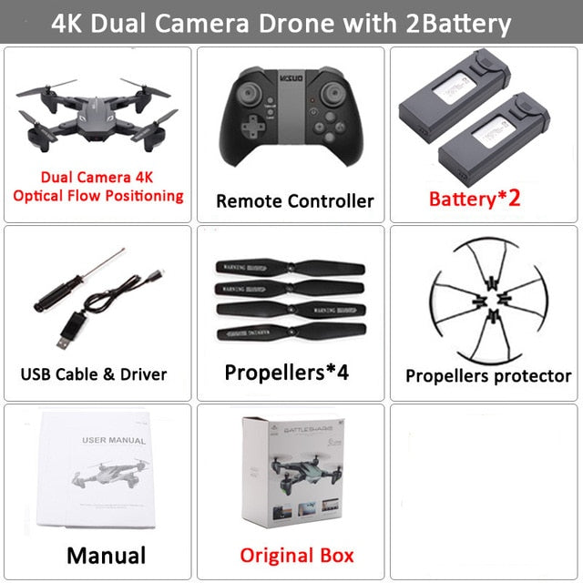 Visuo XS816 RC Drone with 50 Times Zoom WiFi FPV 4K Dual Camera Optical Flow Quadcopter Foldable Selfie Dron VS SG106 M70 Set14 4K 2BAT BX - Tophatter Daily Deals