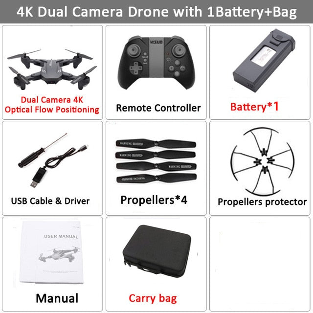 Visuo XS816 RC Drone with 50 Times Zoom WiFi FPV 4K Dual Camera Optical Flow Quadcopter Foldable Selfie Dron VS SG106 M70 Set16 4K 1BAT CB - Tophatter Daily Deals