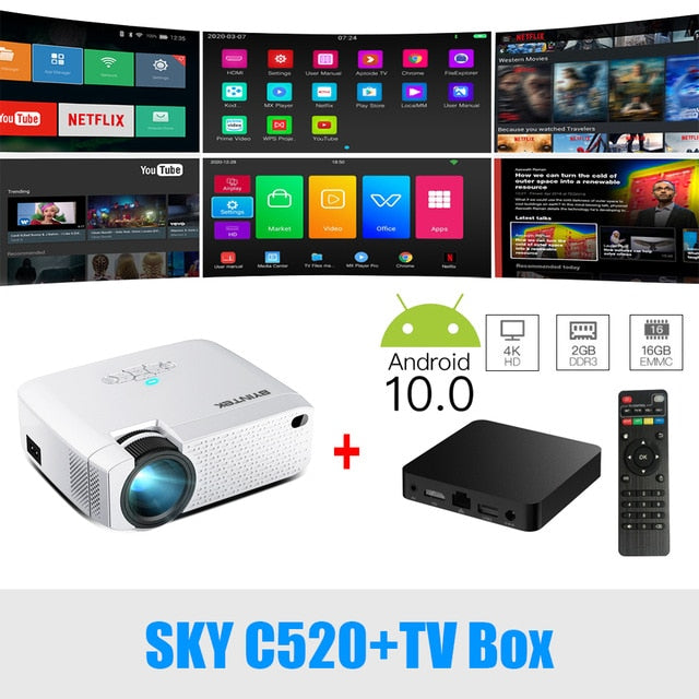 BYINTEK C520 Mini HD Projector(Optional Android 10 TV Box),150inch Home Theater,Portable LED Proyector for Phone 1080P 3D 4K C520 add TV Box - Tophatter Daily Deals