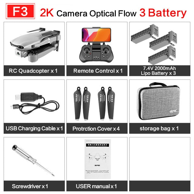 drone GPS 4K 5G WiFi live video FPV 4K/1080P HD Wide Angle Camera Foldable Altitude Hold Durable RC Drone 2K 3 battery - Tophatter Daily Deals