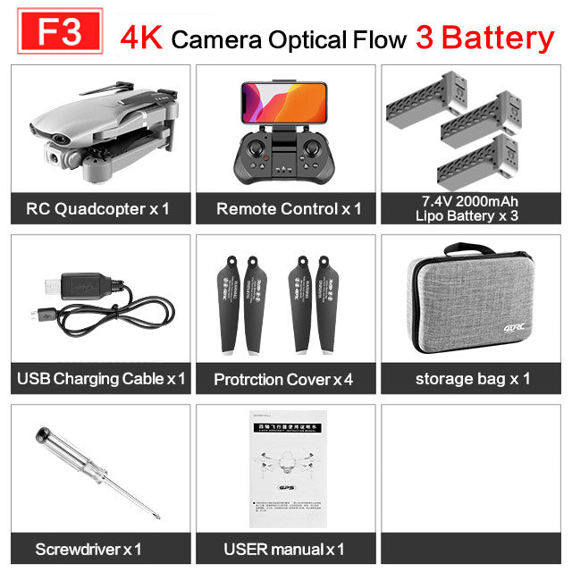 drone GPS 4K 5G WiFi live video FPV 4K/1080P HD Wide Angle Camera Foldable Altitude Hold Durable RC Drone 4K 3 battery - Tophatter Daily Deals