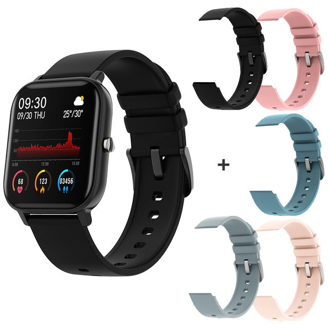 COLMI P8 1.4 inch Smart Watch Men Full Touch Fitness Tracker Blood Pressure Smart Clock Women GTS Smartwatch for Xiaomi Black with 5 straps - Tophatter Daily Deals