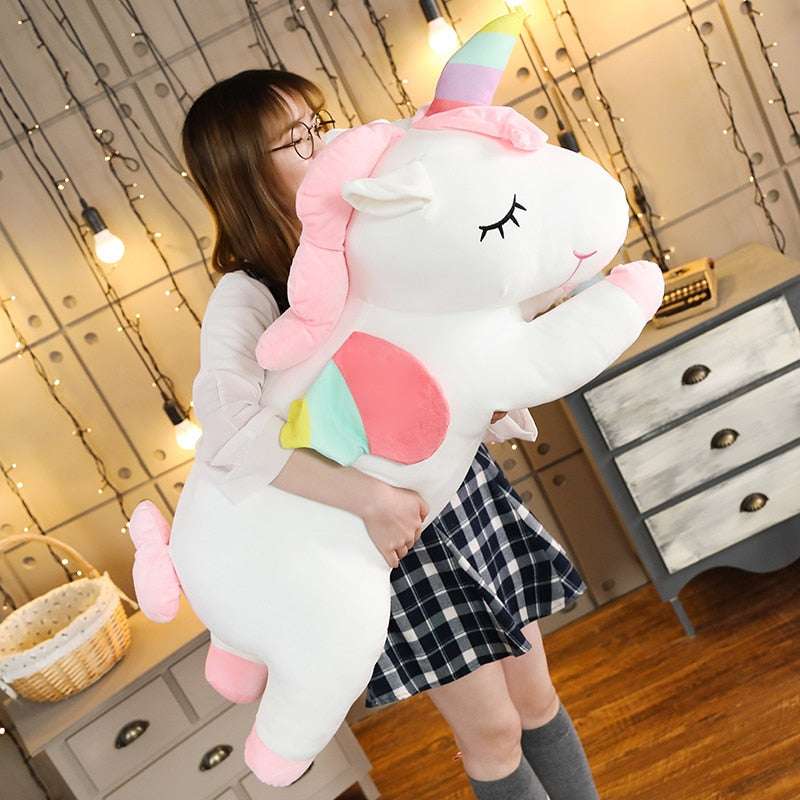 Giant Unicorn Plush Multicoloured, Pink, White, Yellow, Blue (up to 80cm) Mythical - Tophatter Daily Deals