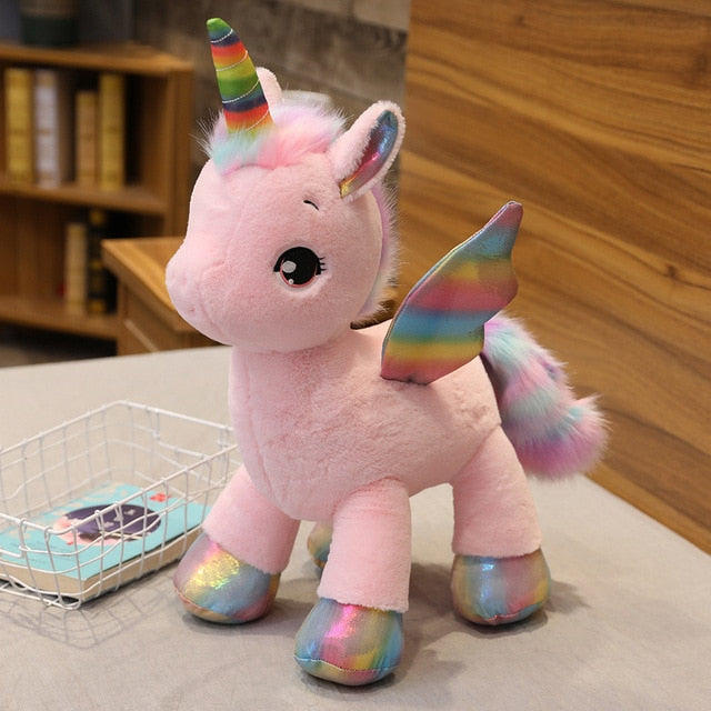 Giant Unicorn Plush Multicoloured, Pink, White, Yellow, Blue (up to 80cm) Pink Standing Mythical - Tophatter Daily Deals