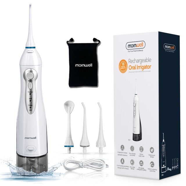 Oral Irrigator USB Rechargeable Water Flosser Portable Dental Water Jet 300ML Water Tank Waterproof Teeth Cleaner plus Travel bag. - Tophatter Daily Deals