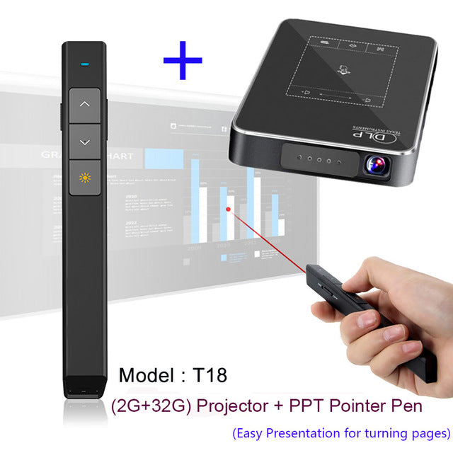 Smartldea T18 (2G+32G) Android 7.1.2 Smart Projector Mini DLP Projector Support AC3 HD 1080P Video Beamer Bluetooth Airplay DLNA 2G 32G and Pen - Tophatter Daily Deals