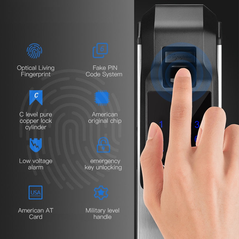 KPIOCCOK Biometric Fingerprint Door Lock Intelligent Electronic Lock Fingerprint Verification With Password & RFID Unlock - Tophatter Daily Deals
