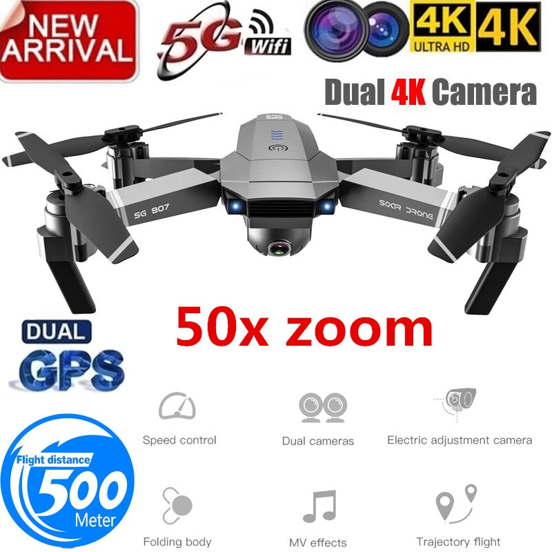 Profession GPS Drone with 4K HD Dual Camera Wide Angle Anti-shake Double GPS WIFI FPV RC Quadcopter FoldableFollow Me - Tophatter Daily Deals