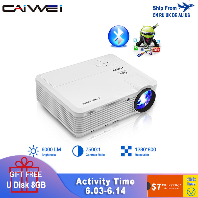CAIWEI A7/A7AB Android Projector 1080p Full Hd Home Theater LED Proyector for Support 4k Portable Mobile Wifi Video TV Beamer - Tophatter Daily Deals