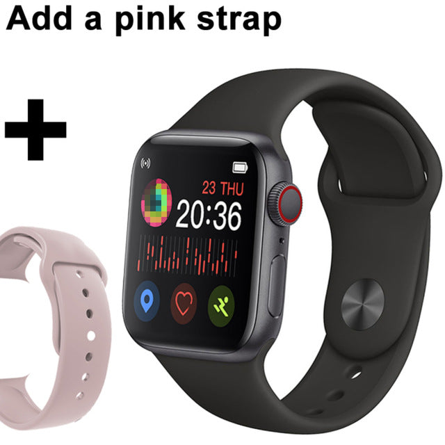 2020 Smart Watch Men Full Touch Waterproof Smartwatch Blood Pressure Fitness Tracker Watch Women WhatsApp Clock For Android IOS Black add pink strap - Tophatter Daily Deals