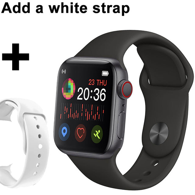 2020 Smart Watch Men Full Touch Waterproof Smartwatch Blood Pressure Fitness Tracker Watch Women WhatsApp Clock For Android IOS Black ad white strap - Tophatter Daily Deals