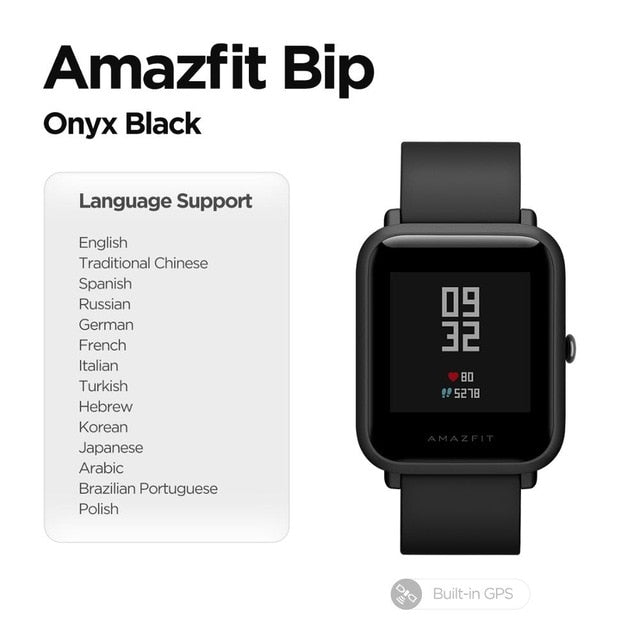 Built in GPS Amazfit Bip Smart Watch Multi Language Smartwatch Watchs Always On Display 45 Days Battery for Android Phone IOS Onyx Black - Tophatter Daily Deals