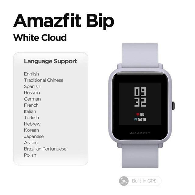 Built in GPS Amazfit Bip Smart Watch Multi Language Smartwatch Watchs Always On Display 45 Days Battery for Android Phone IOS Cloud White - Tophatter Daily Deals