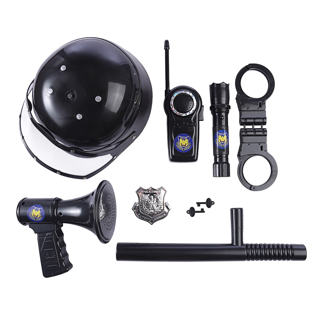 9Pcs Kids Toys Riot Police Hat Cosplay Kids Helmet Cop Handcuffs Walkie Talkie Badge Pretend Play House Toys for Children - Tophatter Daily Deals