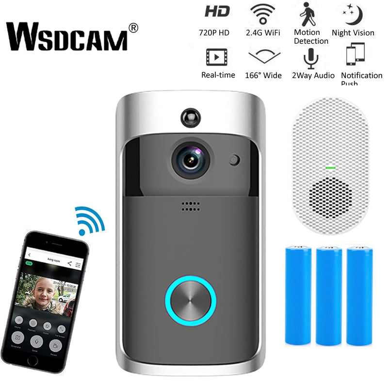 Wsdcam Smart Doorbell Camera Wifi Wireless Call Intercom Video-Eye for Apartments Door Bell Ring for Phone Home Security Cameras - Tophatter Daily Deals
