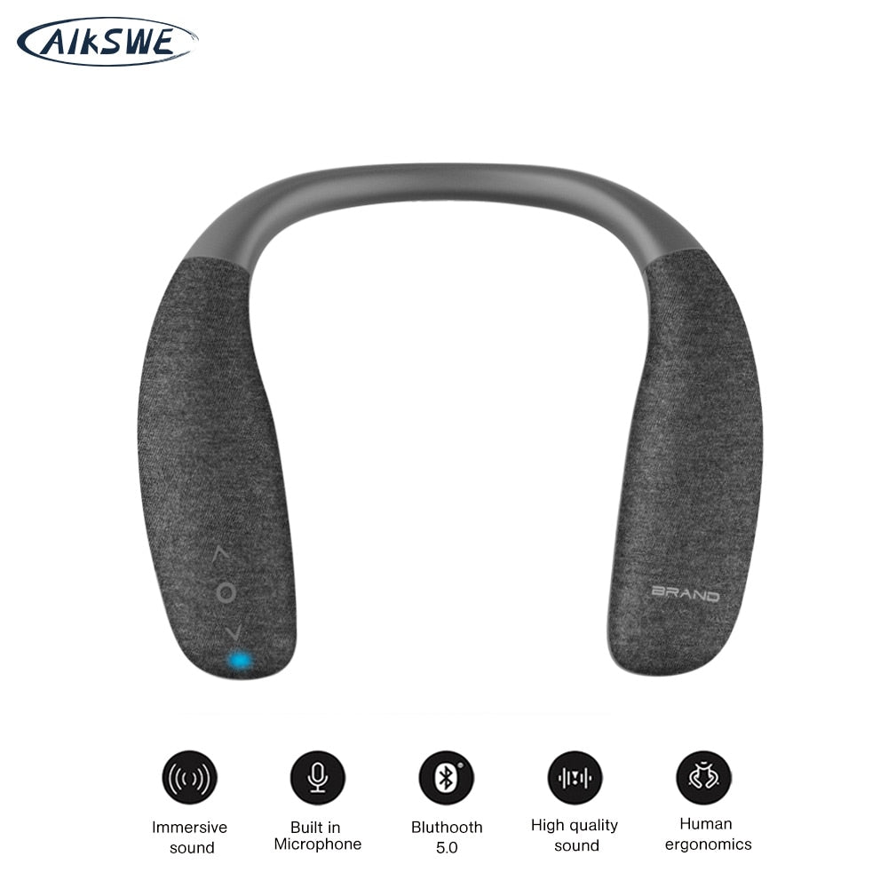 AIKSWE Neck Bluetooth Speaker Surround sound wireless speaker bluetooth 5.0 with Bass HD Voice button with microphone For Game - Tophatter Daily Deals
