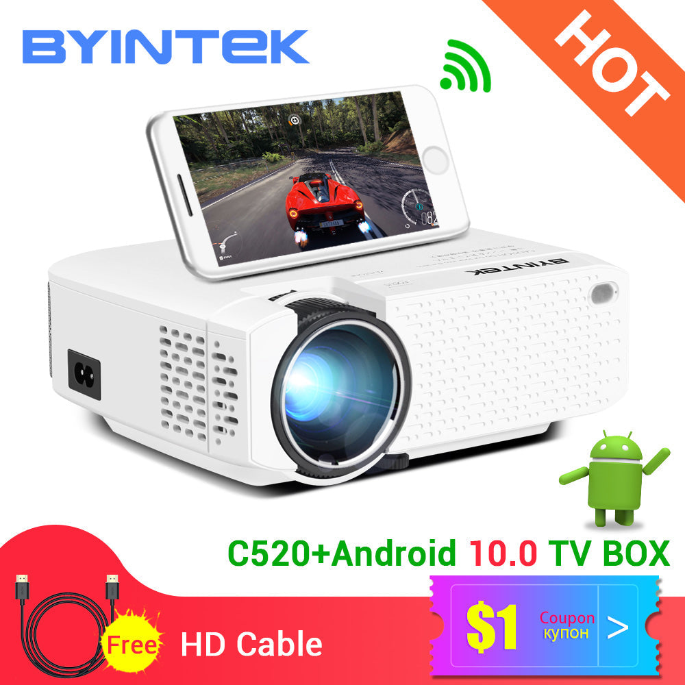 BYINTEK C520 Mini HD Projector(Optional Android 10 TV Box),150inch Home Theater,Portable LED Proyector for Phone 1080P 3D 4K - Tophatter Daily Deals