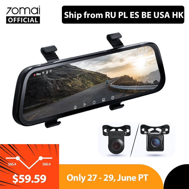2020 New 9.35 Inch Full Screen 70mai Rearview Dash Cam Wide 1080P Auto Cam 130FOV 70mai Mirror Car Recorder Stream Media Car DVR - Tophatter Daily Deals