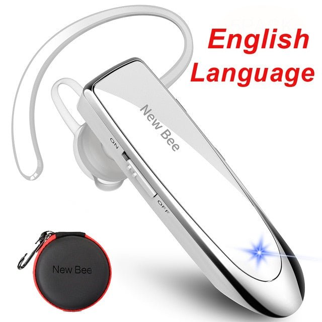 New Bee Original Bluetooth Headset V5.0 Business Earphone Handsfree Headset 24Hrs Talking Driving Headphones with Mic for Phones EN White with bag - Tophatter Daily Deals