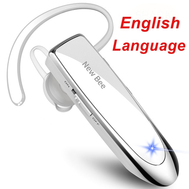 New Bee Original Bluetooth Headset V5.0 Business Earphone Handsfree Headset 24Hrs Talking Driving Headphones with Mic for Phones EN White No bag - Tophatter Daily Deals