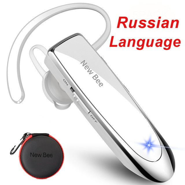 New Bee Original Bluetooth Headset V5.0 Business Earphone Handsfree Headset 24Hrs Talking Driving Headphones with Mic for Phones RU White with bag - Tophatter Daily Deals