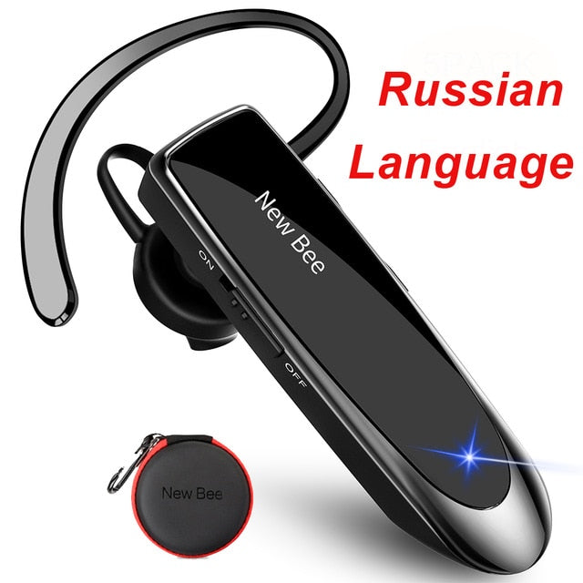 New Bee Original Bluetooth Headset V5.0 Business Earphone Handsfree Headset 24Hrs Talking Driving Headphones with Mic for Phones RU Black with bag - Tophatter Daily Deals