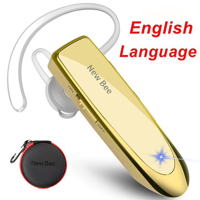 New Bee Original Bluetooth Headset V5.0 Business Earphone Handsfree Headset 24Hrs Talking Driving Headphones with Mic for Phones EN Gold with bag - Tophatter Daily Deals