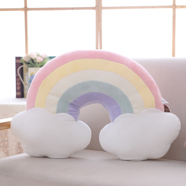 Pastel Rainbow Cloud Plush Moon Multicoloured Stripey Candy Star Moon Plush Cloud Pink - 53cm x 40cm Rainbows - Tophatter Daily Deals